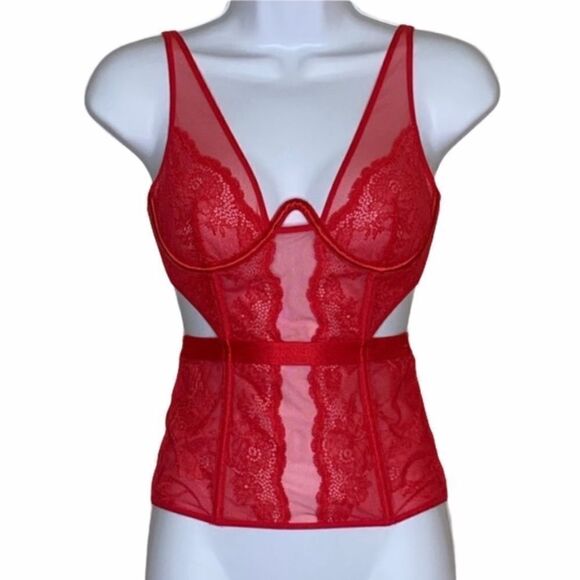 VS red laced cut out bustier corset - Picture 1 of 6